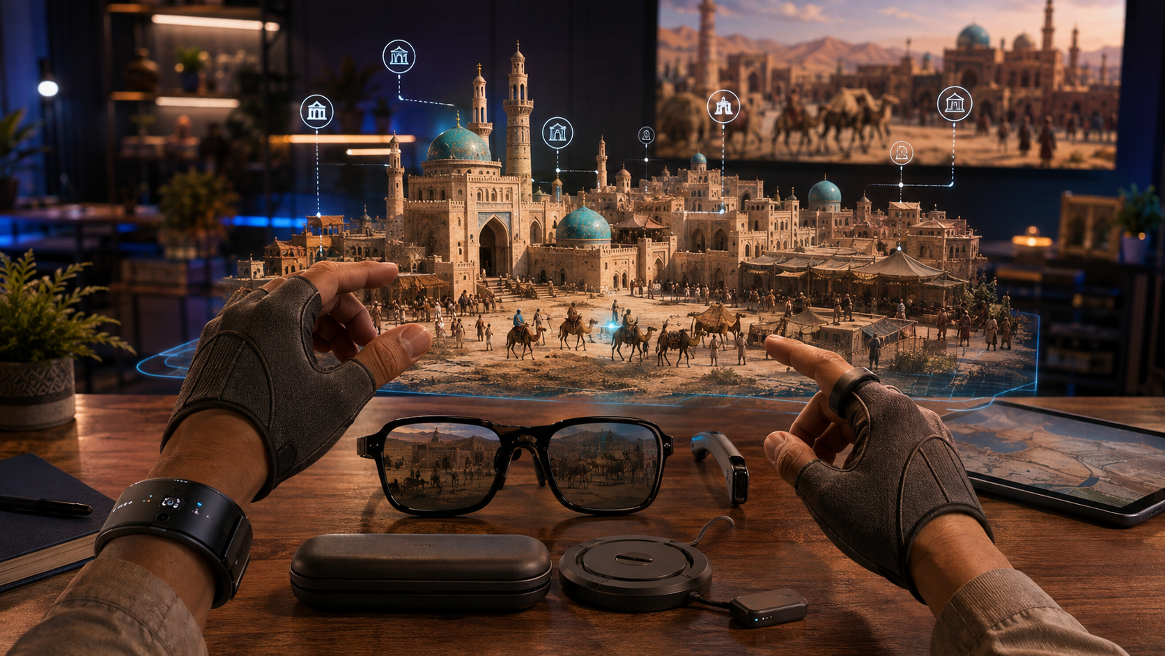 Sabi Silk Road VR learning lab with 2-in-1 VR AR glasses, brain receiver bracelet and haptic gloves
