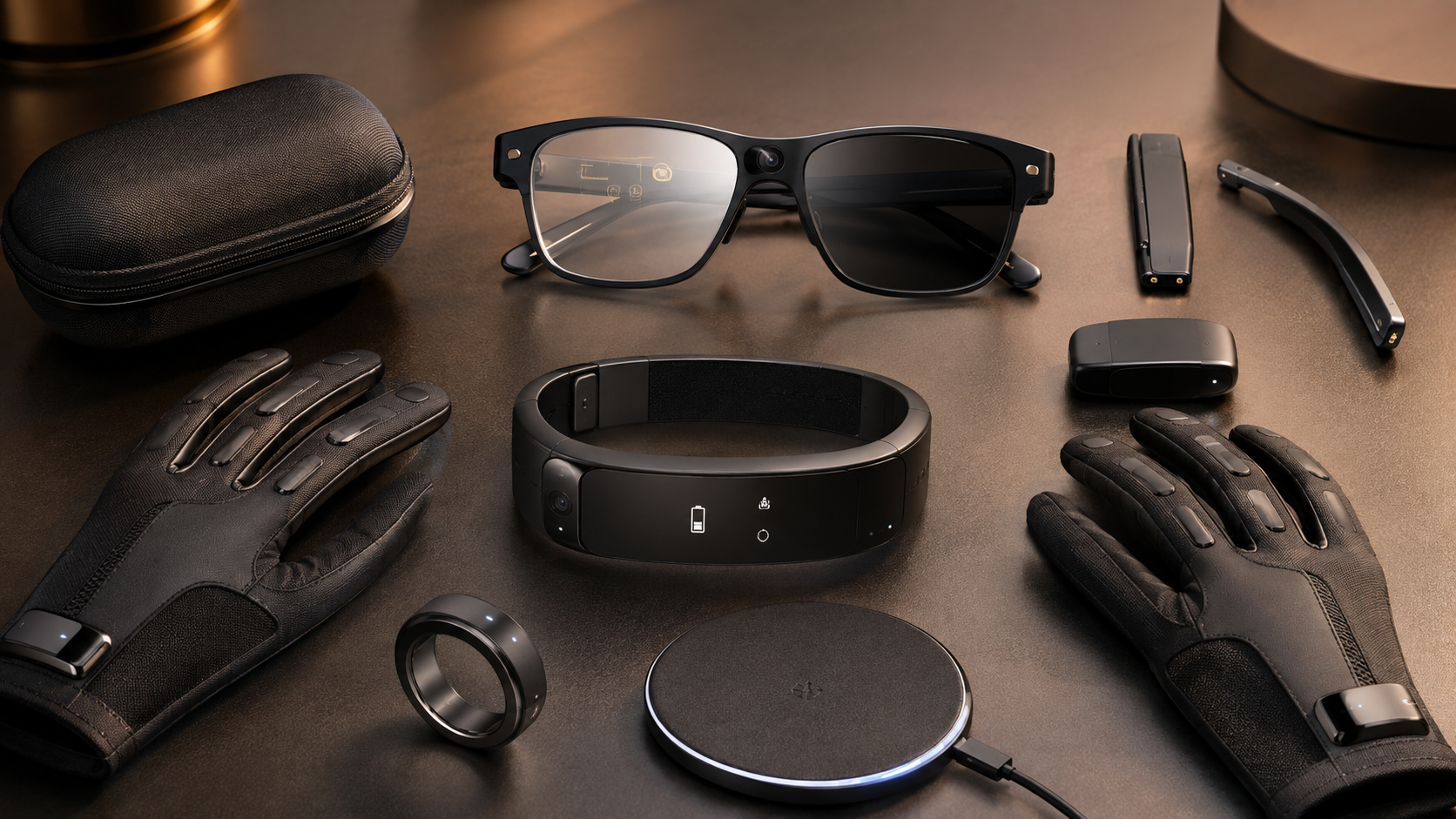 Sabi future kit with 2-in-1 VR AR glasses, brain receiver bracelet, haptic gloves, AR ring, charger and case